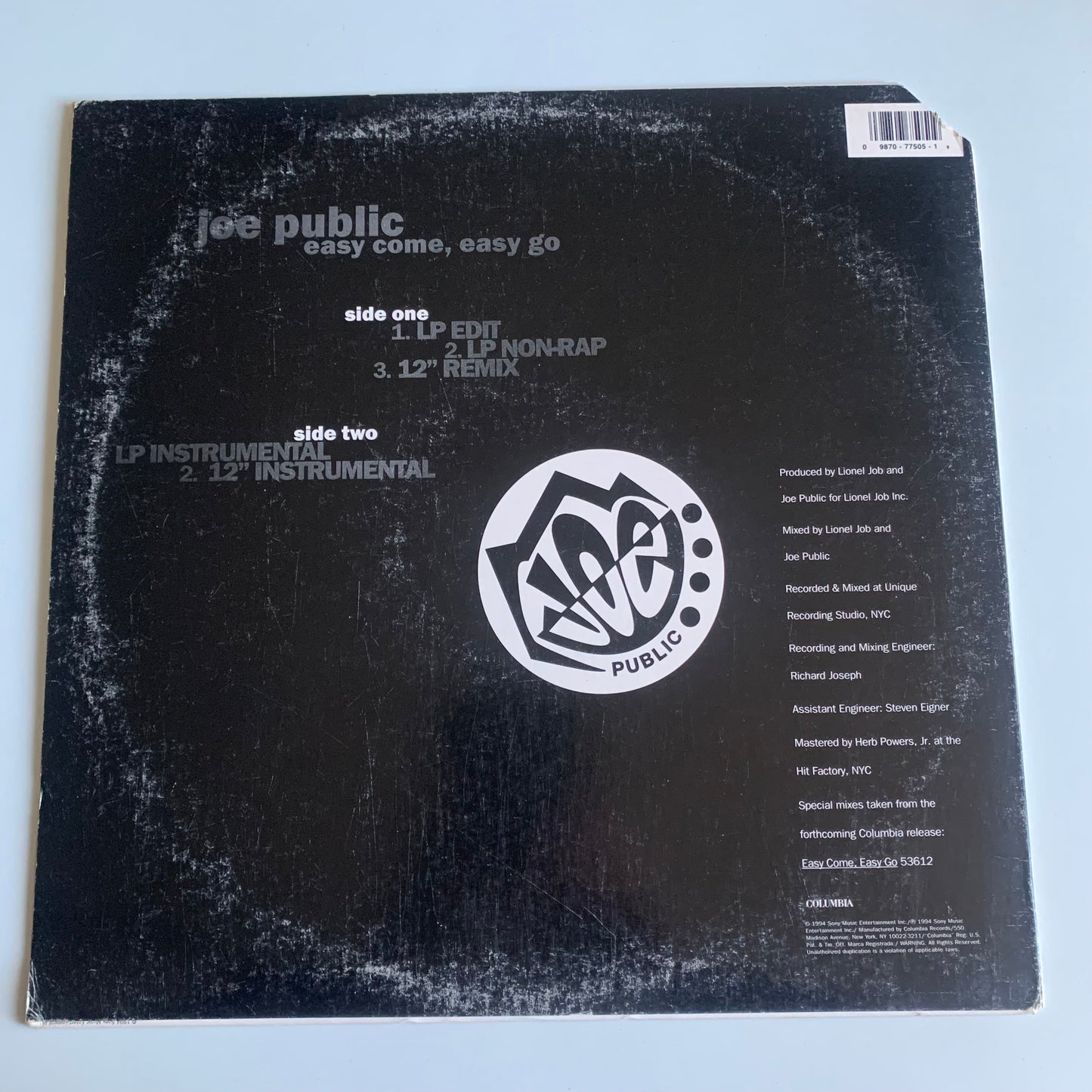 Joe Public - Easy Come, Easy Go - Single 1994