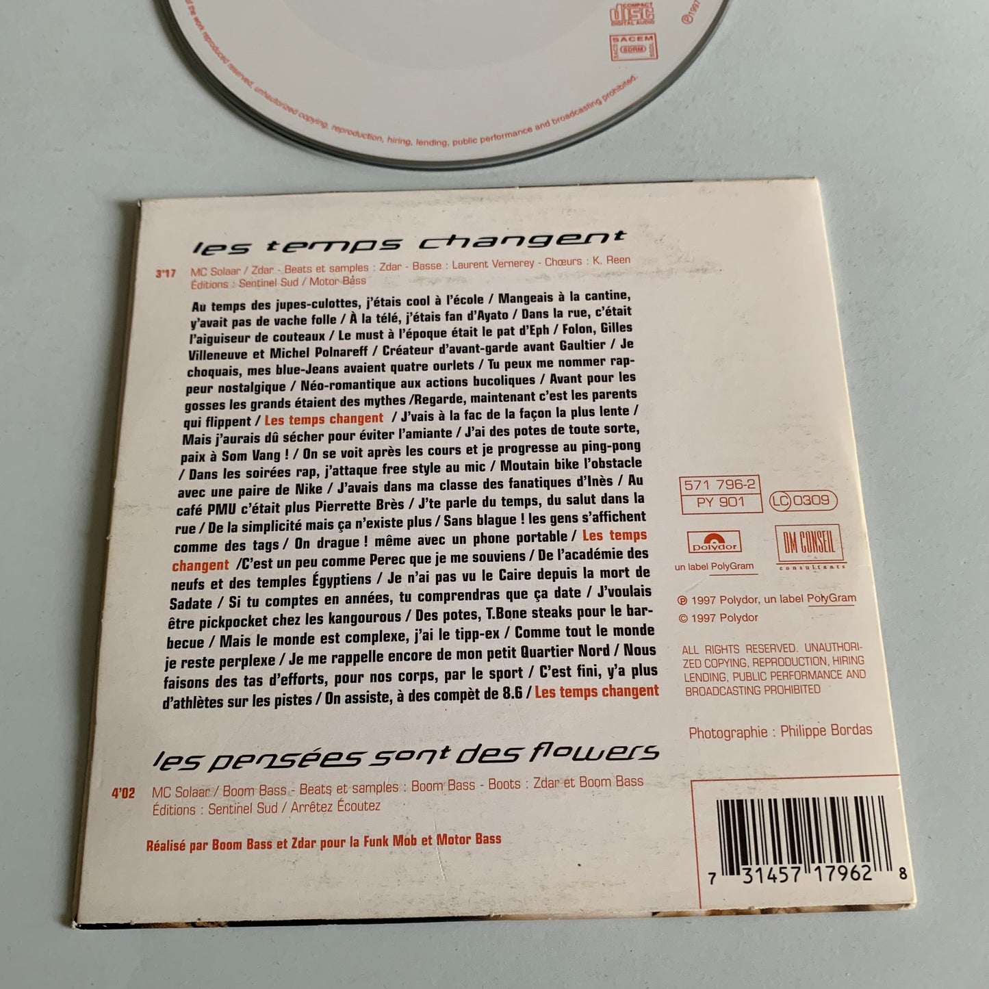Lot CD Single- Mc Solaar - Solaar Pleure - Inch’Allah - Les temps Changent - Ganster Moderne - Occasion