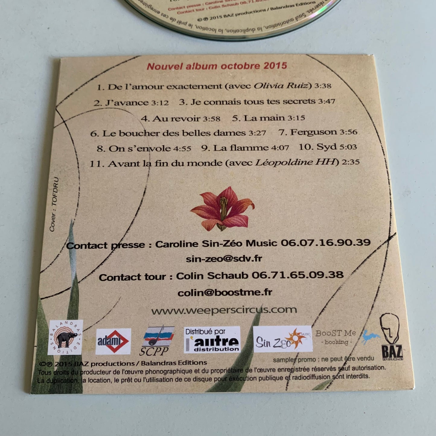 CD - Weepers Circus - Planète Des Songes - Single Promo 2015 - Occasion