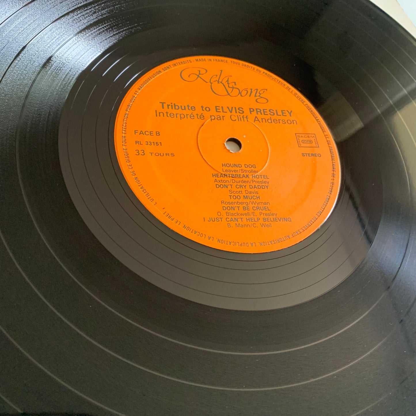 Cliff Anderson - Tribute To Elvis Presley - LP 1981 Occasion