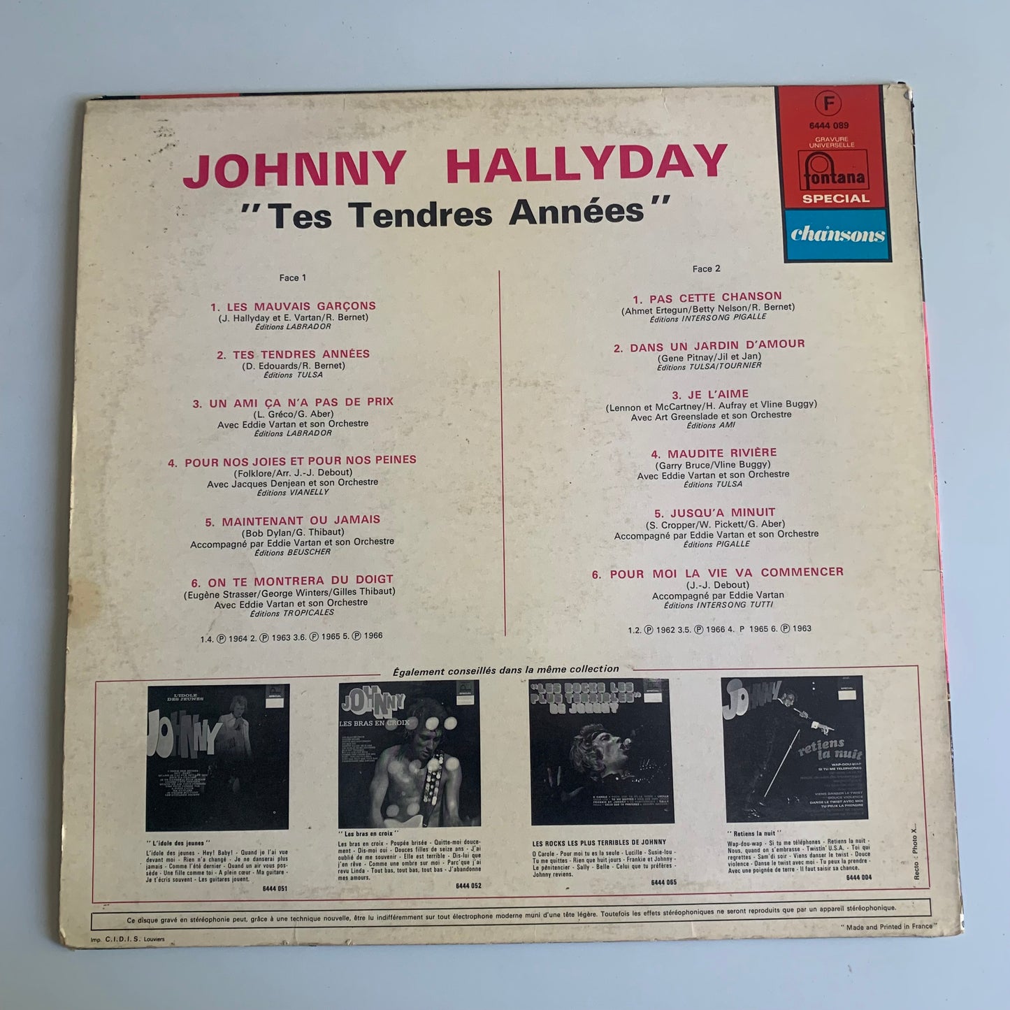 Johnny Hallyday - Tes Tendres Années - LP Occasion