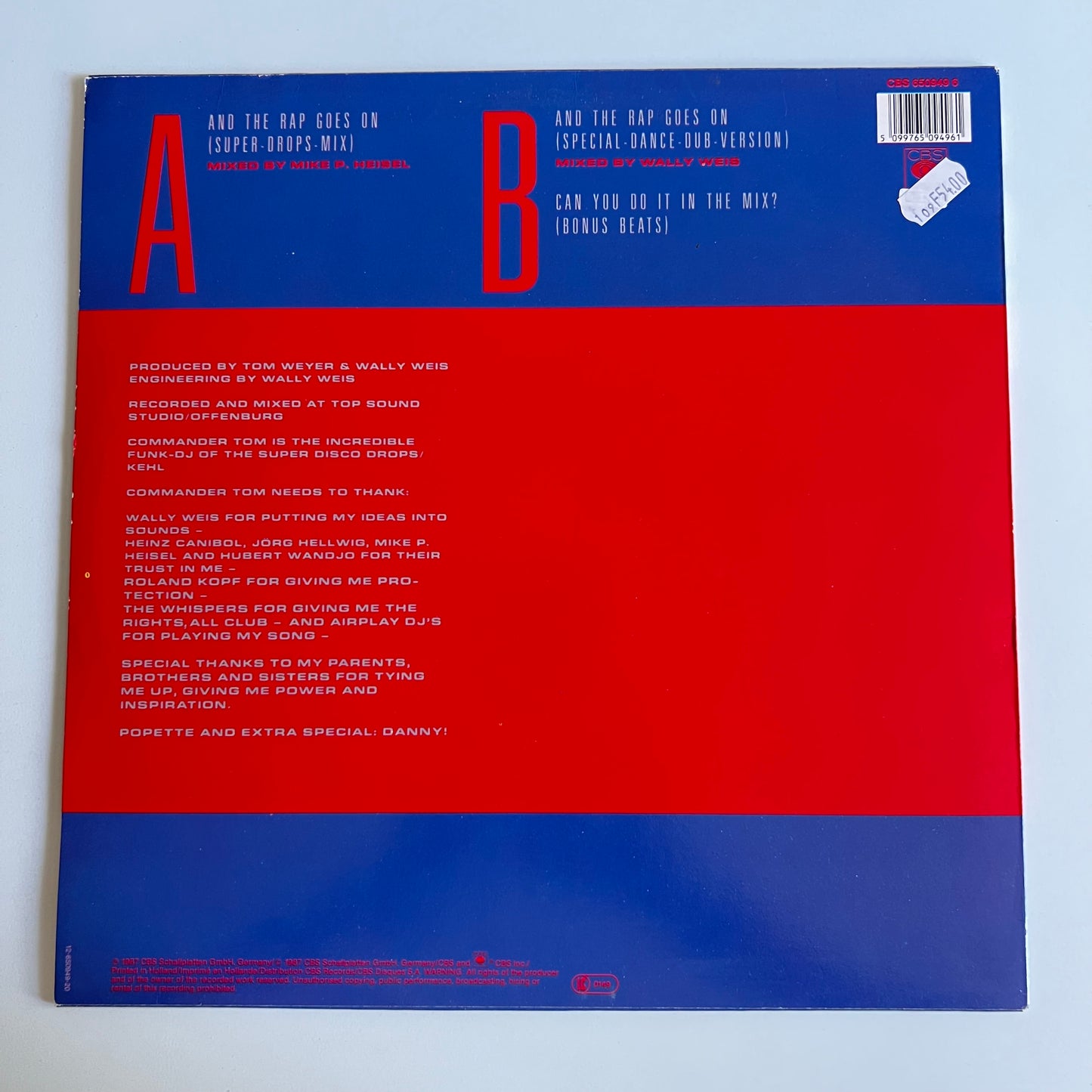 Commander Tom - And The Rap Goes On - Maxi Single 1987