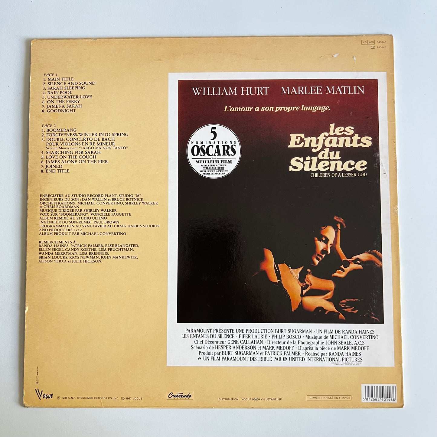 Les Enfants Du Silence (Children Of A Lesser God), Bande Originale Du Film - LP 1987