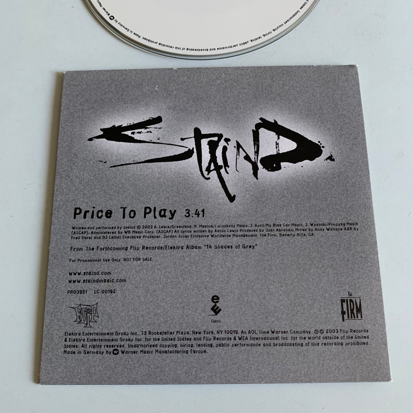 CD - Staind - Price To Play - Single 2003 Promo - Occasion