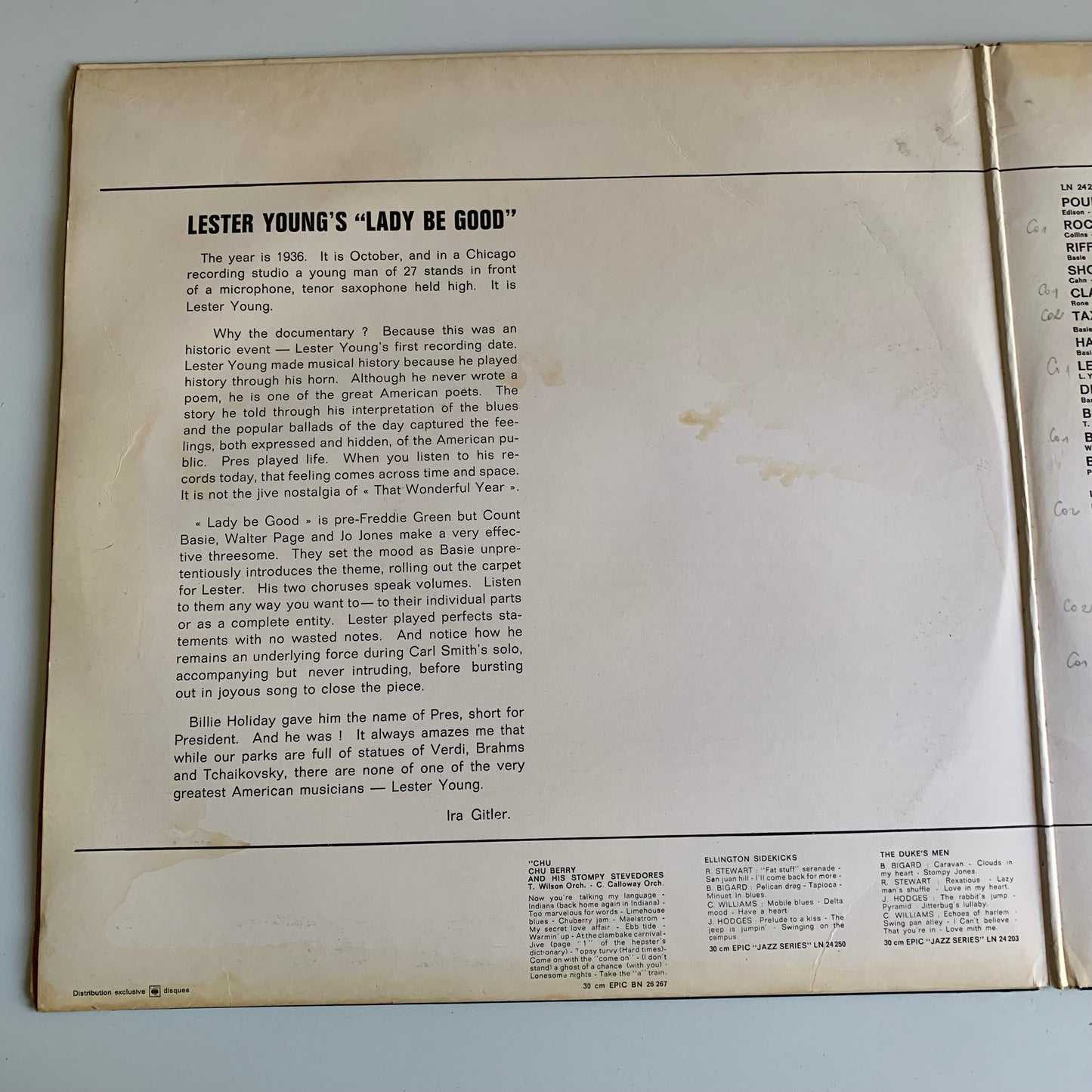 Lester Young - Lester Young Memorial Album - Double Vinyle 33 tours 1967 Occasion