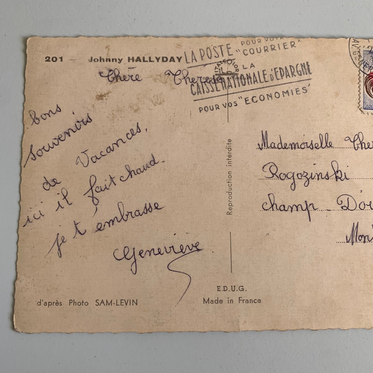 Johnny Hallyday - Carte Postale Timbrée 1963