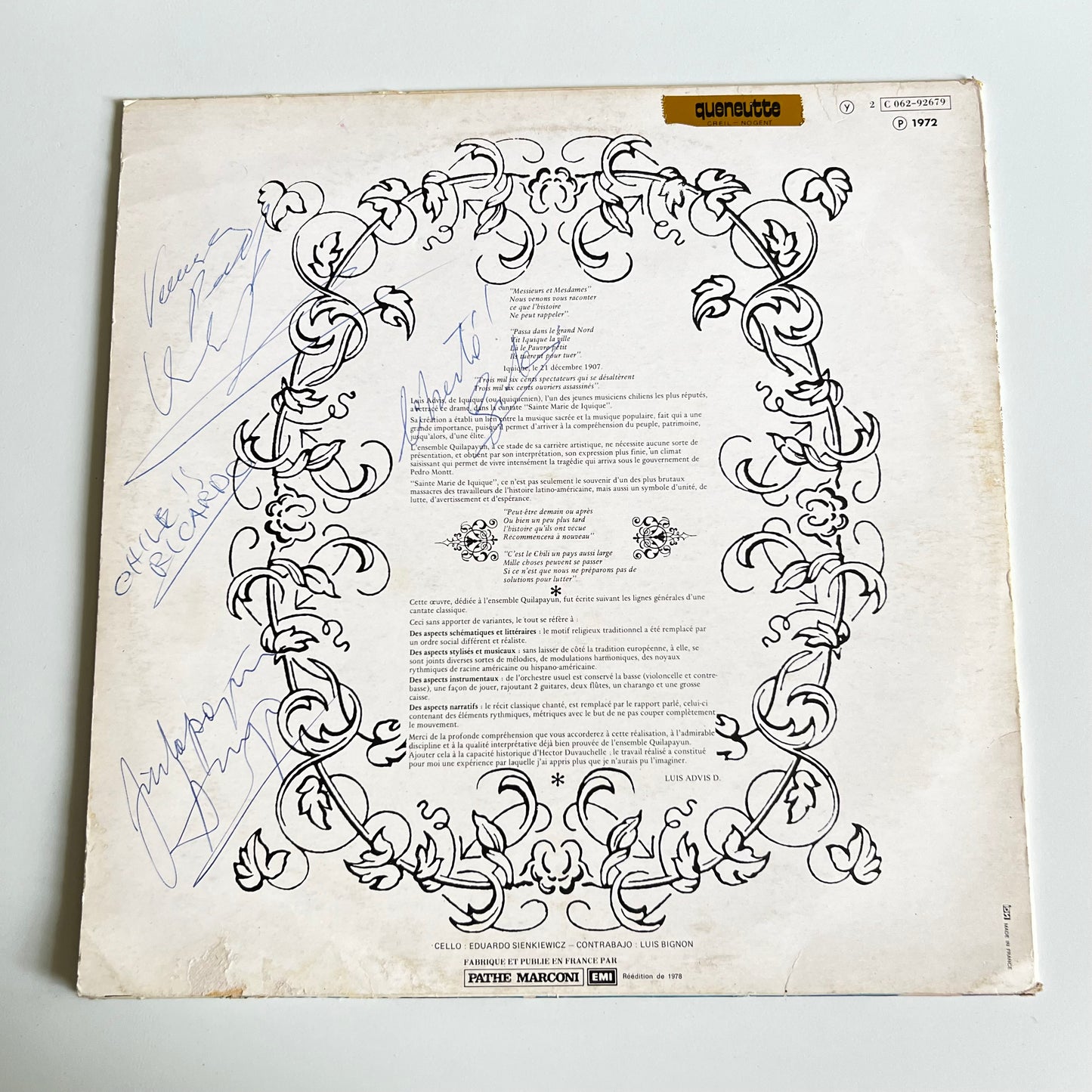 Quilapayún - Santa Maria De Iquique - Cantate Populaire - Cantata Popular - LP Dedicacé 1972
