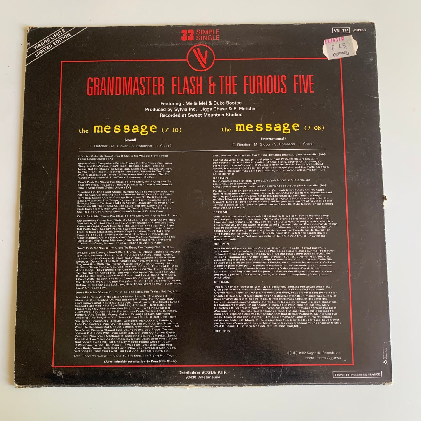 Grandmaster Flash & The Furious Five - The Message - Single 1982 Occasion