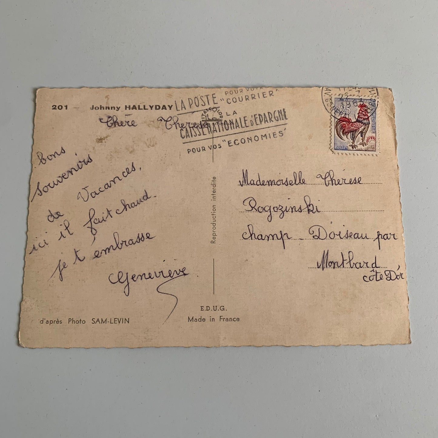 Johnny Hallyday - Carte Postale Timbrée 1963