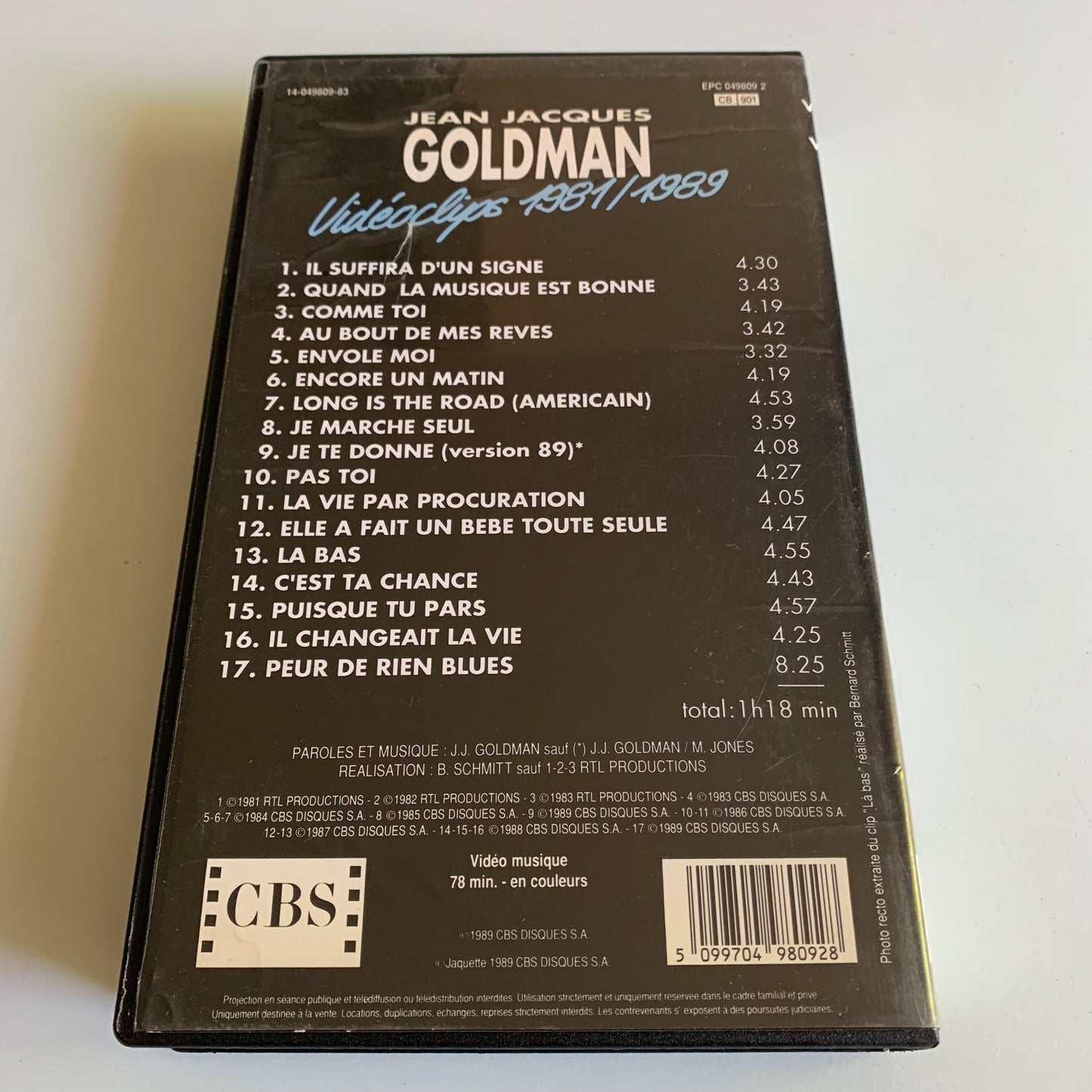 Jean-Jacques Goldman - Videoclips 1981/1989 - VHS 1989 Occasion