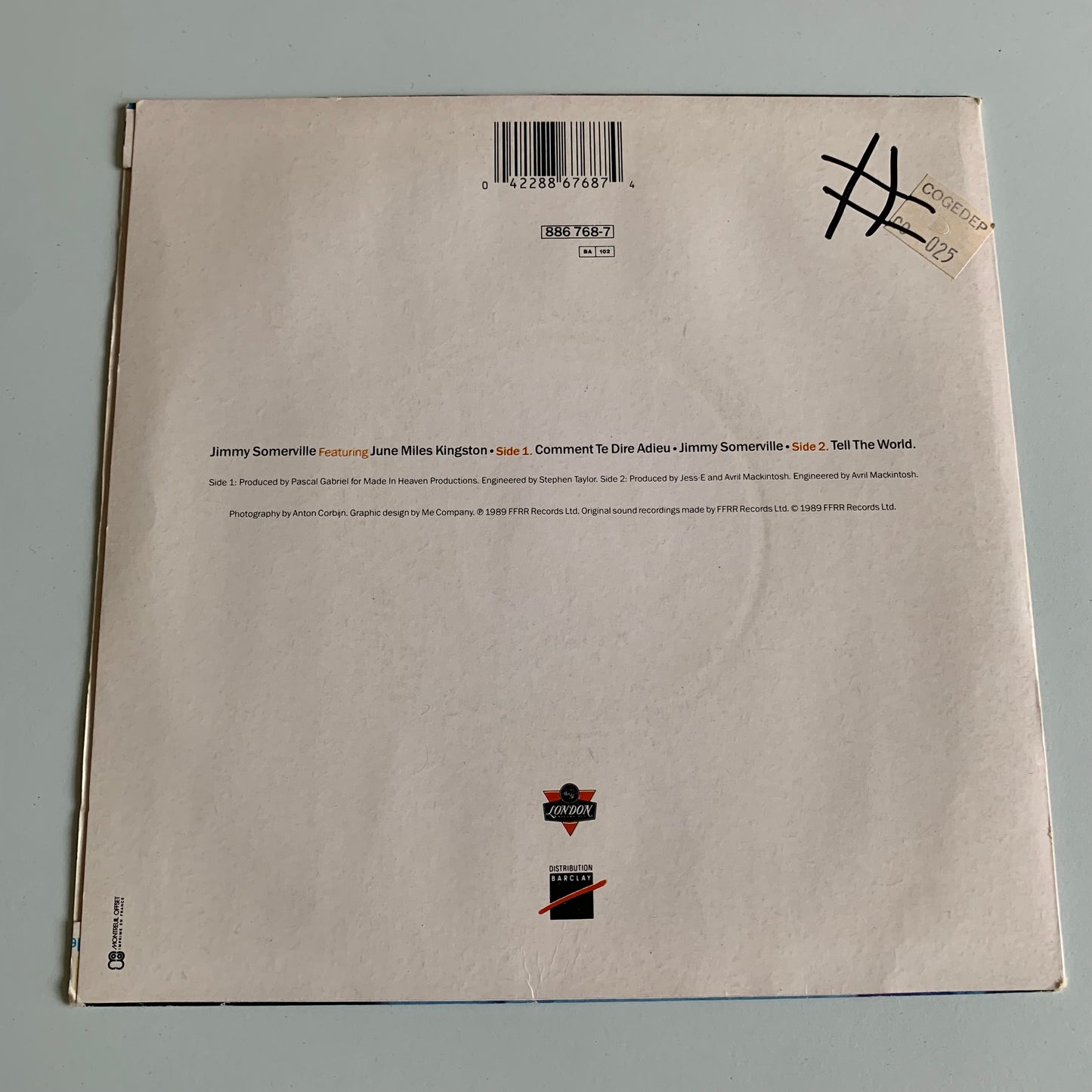 Jimmy Somerville - Comment Te Dire Adieu - 1989 Occasion