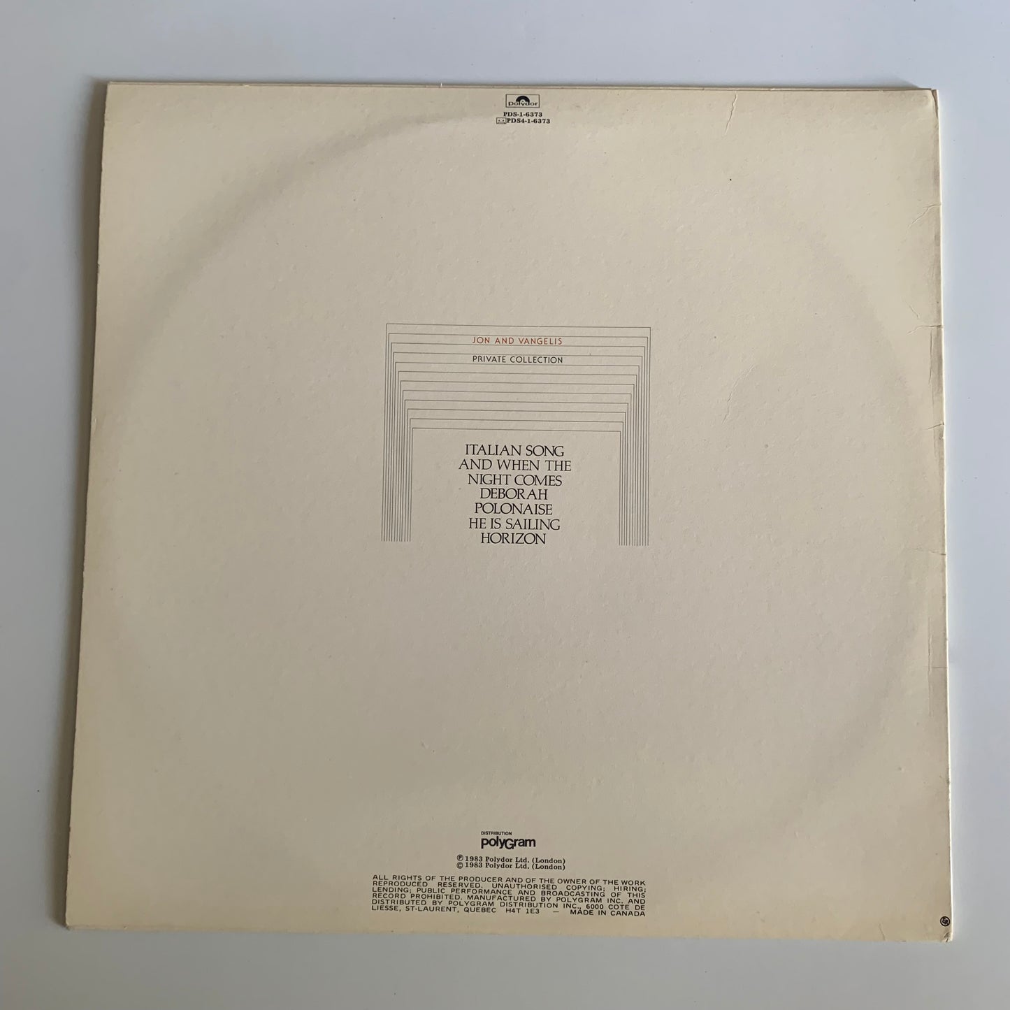 Jon And Vangelis - Private Collection - LP 1983 Occasion