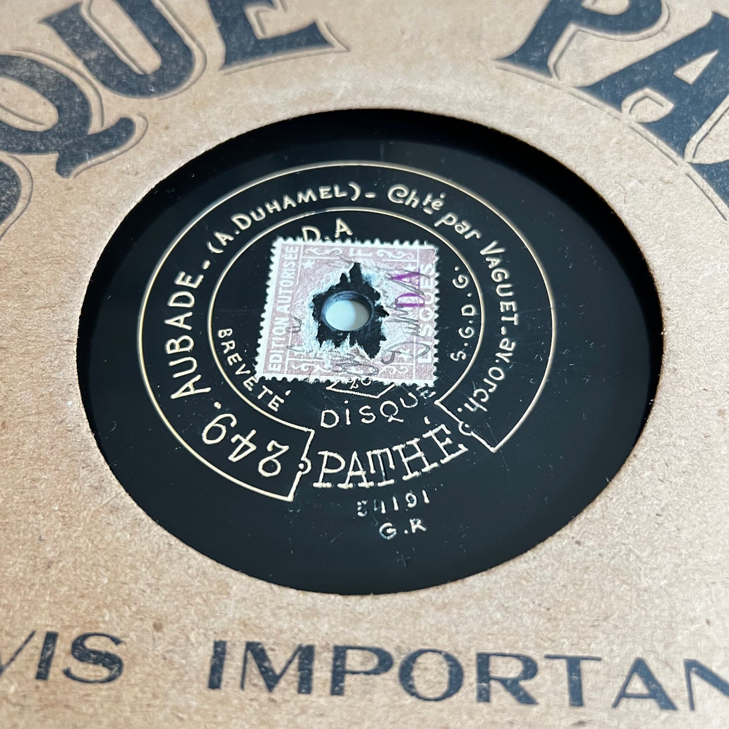 Disque Pathé - Pour Une Larme / Aubade - 25cm