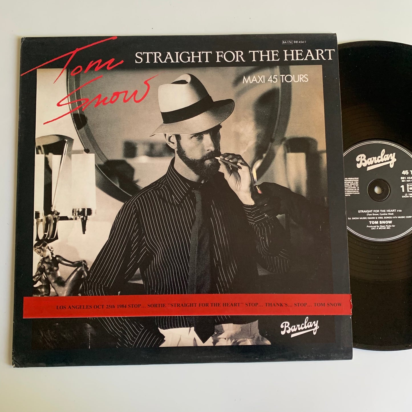 Tom Snow - Straight For The Heart - Maxi 45t. 1984 Occasion