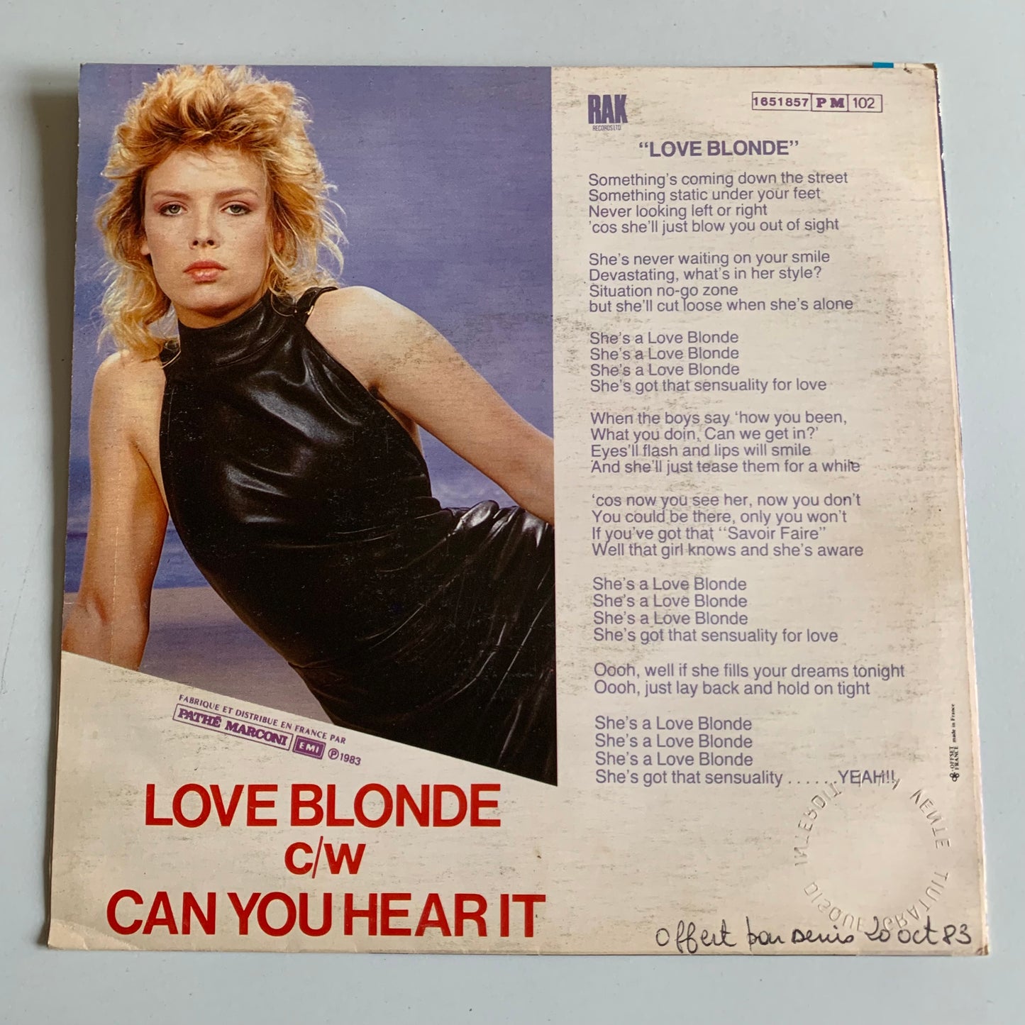 Kim Wilde - Love Blonde - Single 1983 Occasion