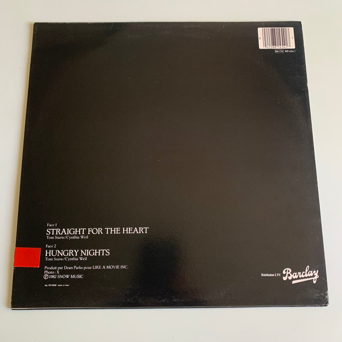 Tom Snow - Straight For The Heart - Maxi 45t. 1984 Occasion