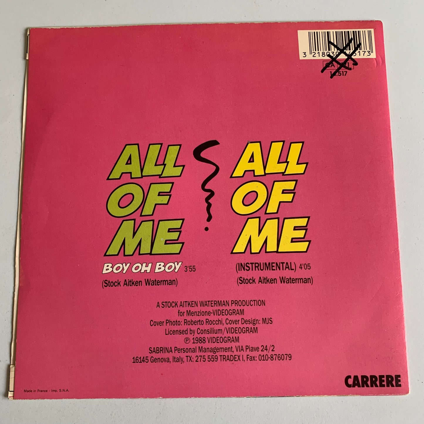Sabrina - All Of Me Boy Oh Boy - 1988 Occasion