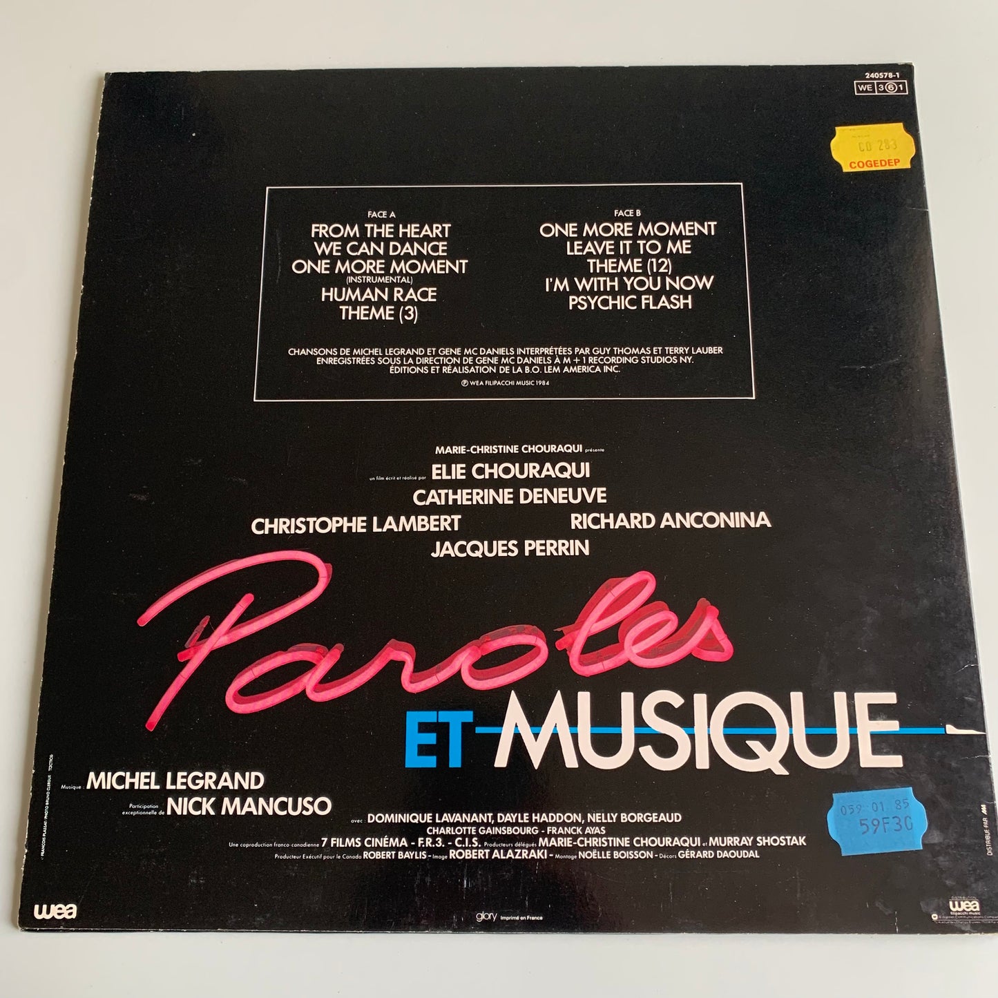Michel Legrand - Paroles Et Musique Bande Originale Du Film - 33 tours 1984 Occasion