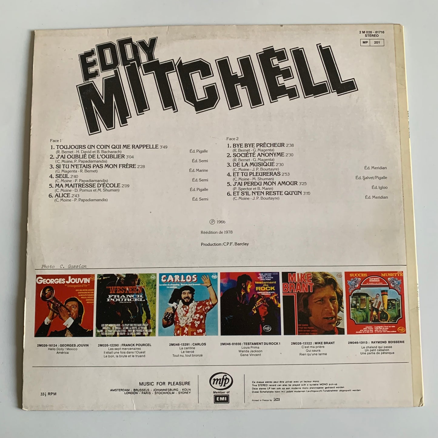 Eddy Mitchell - Alice / Société Anonyme / Toujours Un Coin Qui Me Rappelle - LP 1978 Occasion