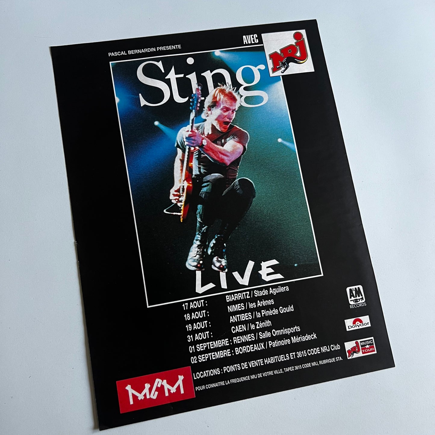 Affiche Originale Concert Sting 1993 - Page de Magazine 30x23cm