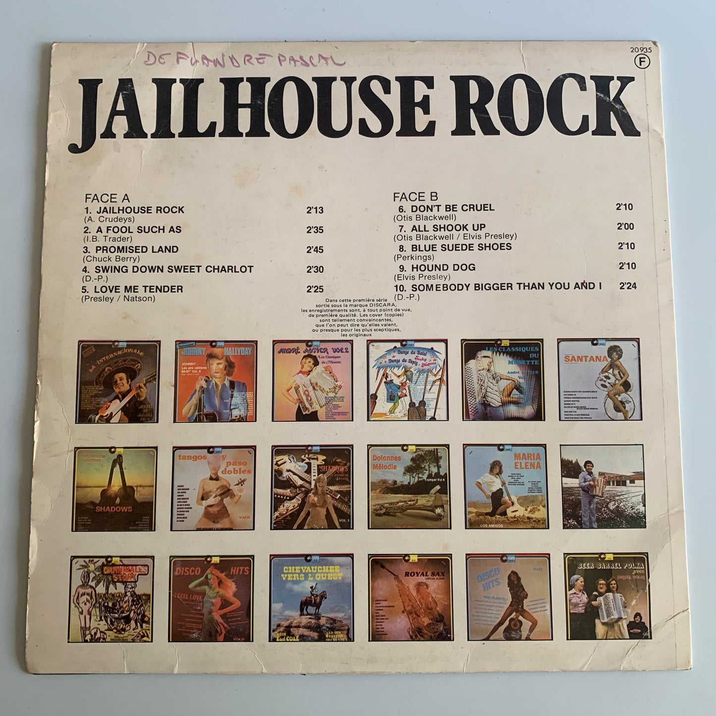 Tribute Release To Elvis Presley - Jailhouse Rock, "Le Rock Du Bagne - LP Occasion