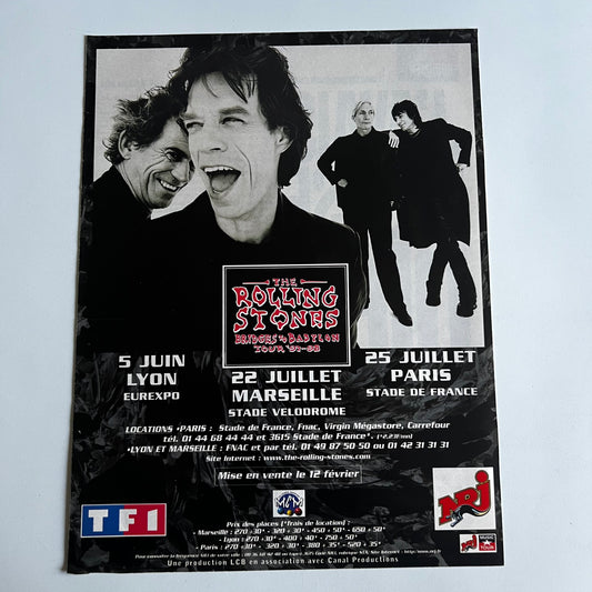 Affiche Originale Concert The Rolling Stones 1998 - Page de Magazine 30x23cm