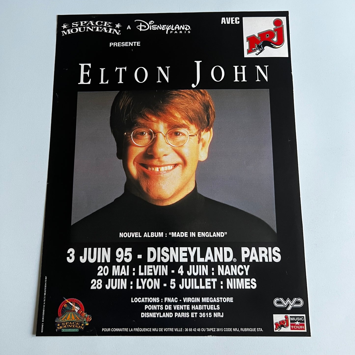 Affiche Originale Concert Elton John 1995 - Page de Magazine 30x23cm