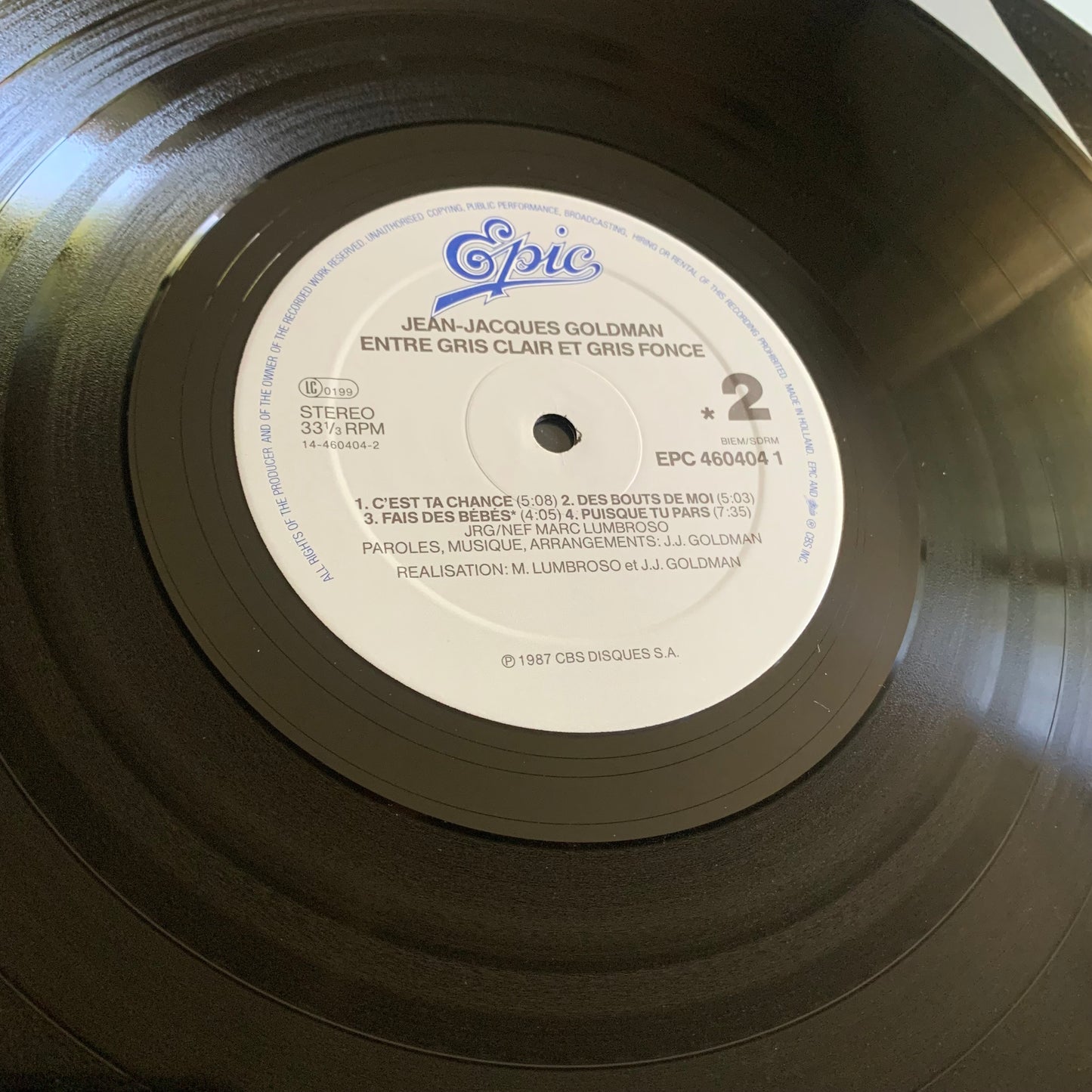 Jean Jacques Goldman - Entre Gris Clair et Gris Foncey - Double LP 1987 Occasion