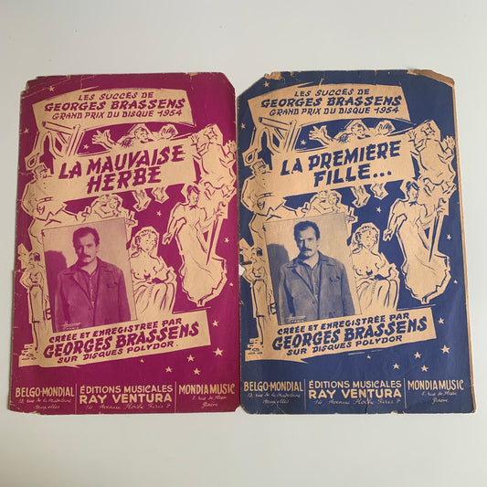 2 Partitions Georges Brassens - La Mauvaise Herbe - La Première Fille