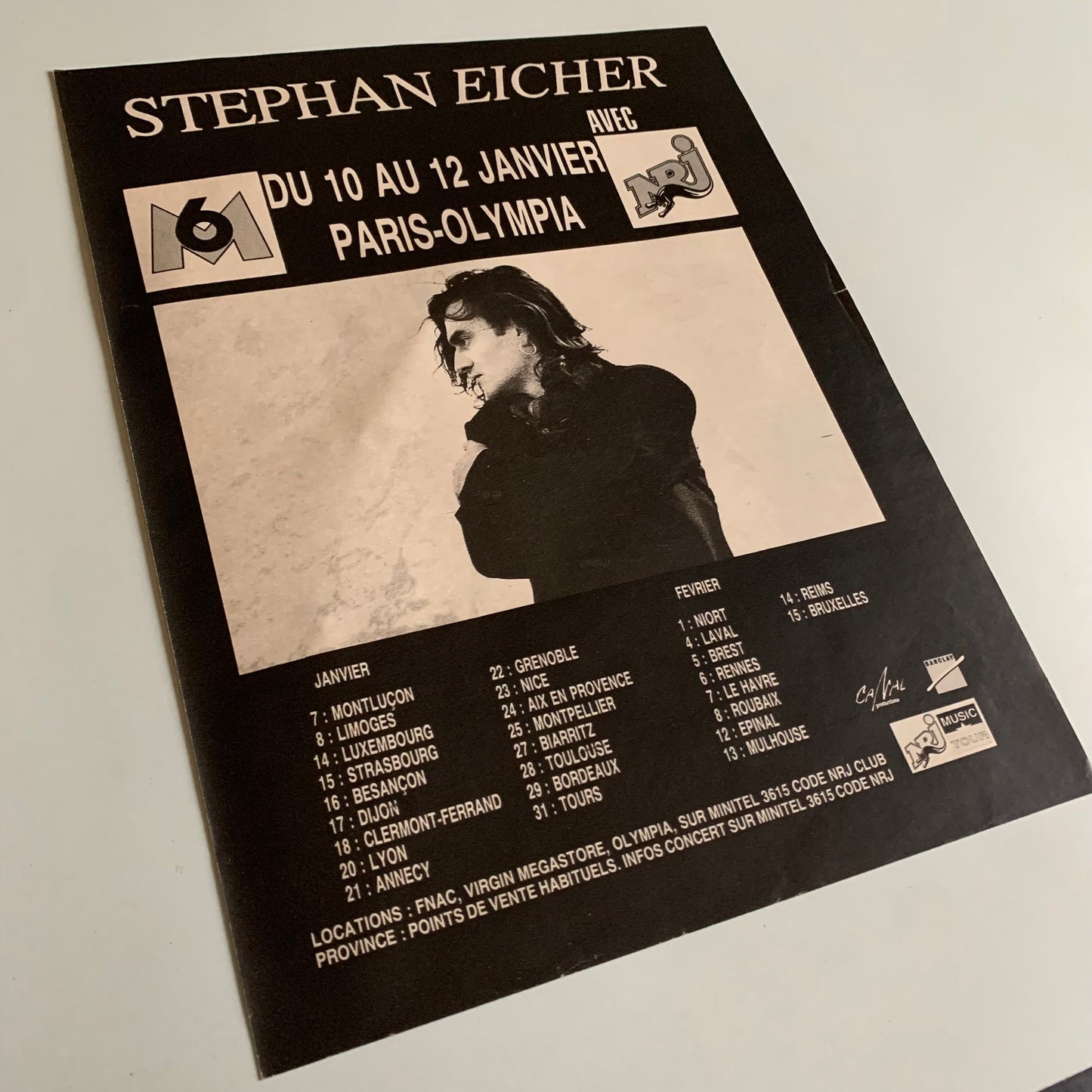 Affiche Originale Stephan Eicher - 10 & 12 Janvier 1992 Olympia - Page de Magazine 30x23cm