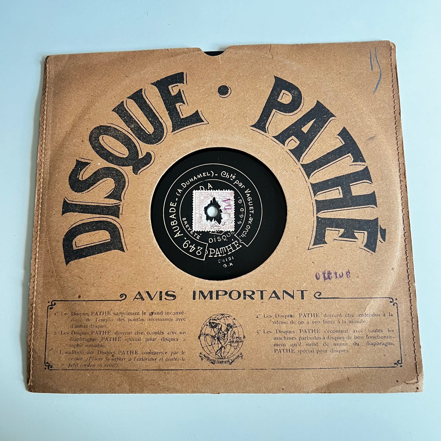 Disque Pathé - Pour Une Larme / Aubade - 25cm