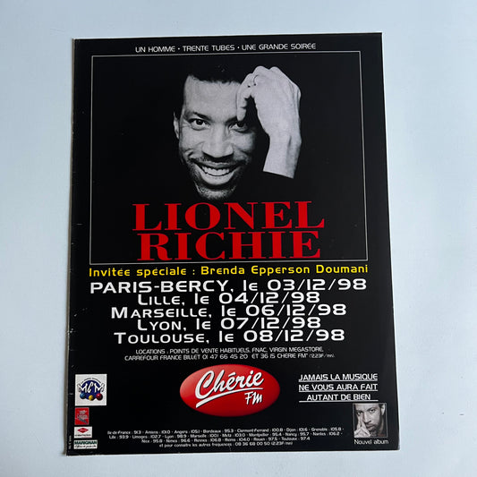 Affiche Originale Concert Lionel Richie 1998 - Page de Magazine 30x23cm
