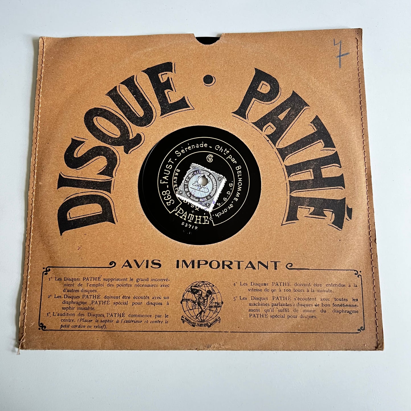 Disque Pathé - Pastorale / Faust - 25cm