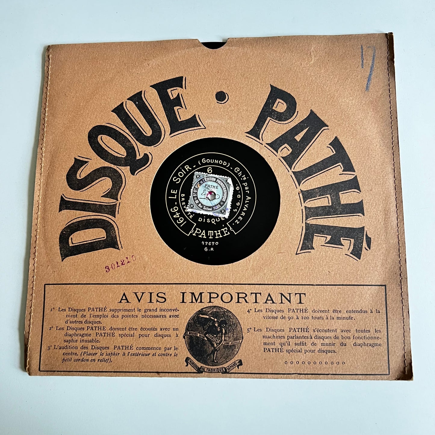 Disque Pathé - Le Soir / La Charité - 25cm