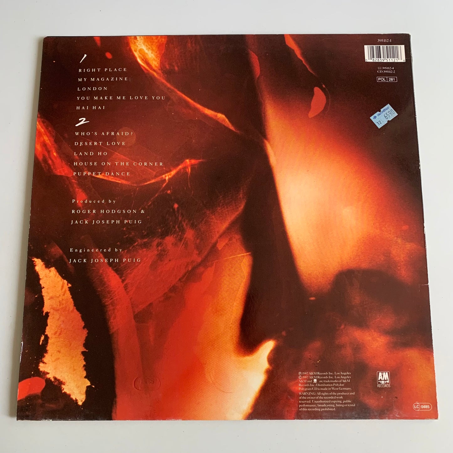 Roger Hodgson - Hai Hai - LP 1987 Occasion