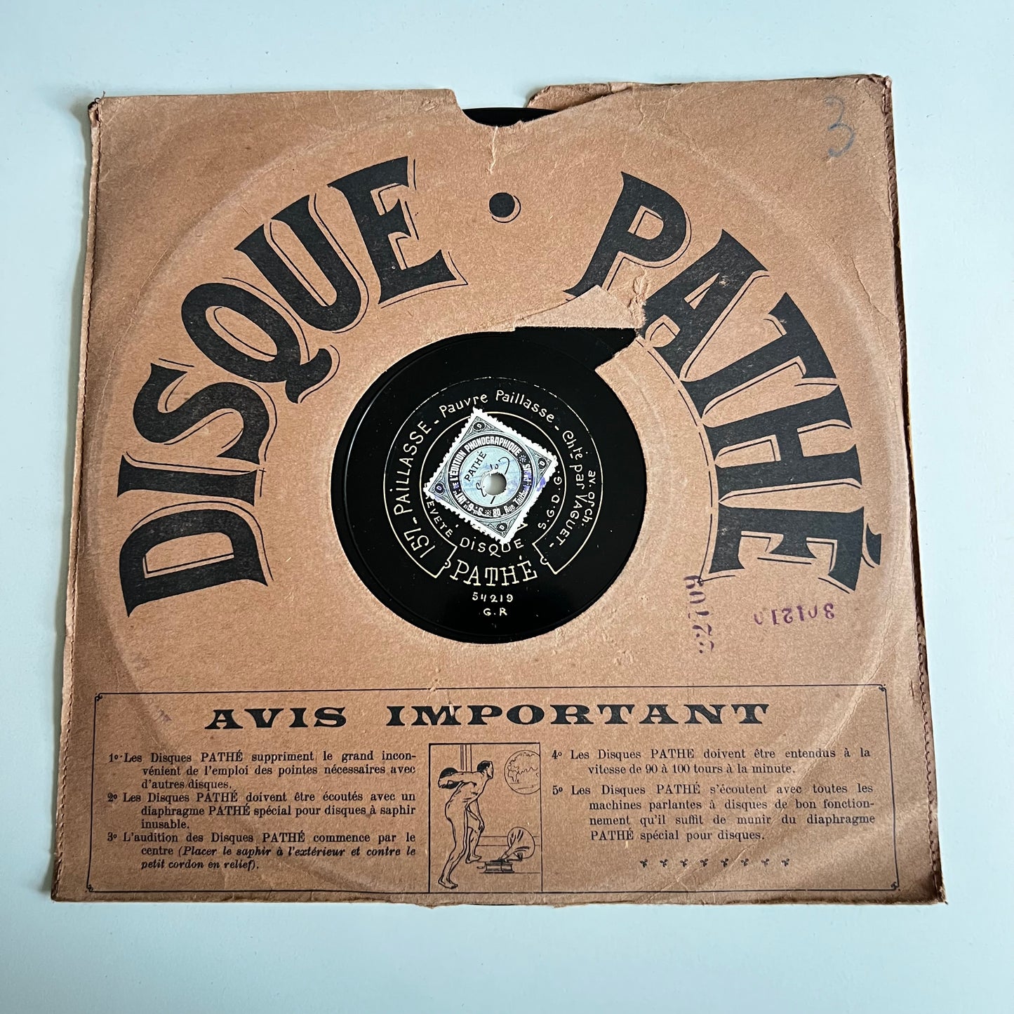 Disque Pathé - Paillasse / la Tosca - 25cm