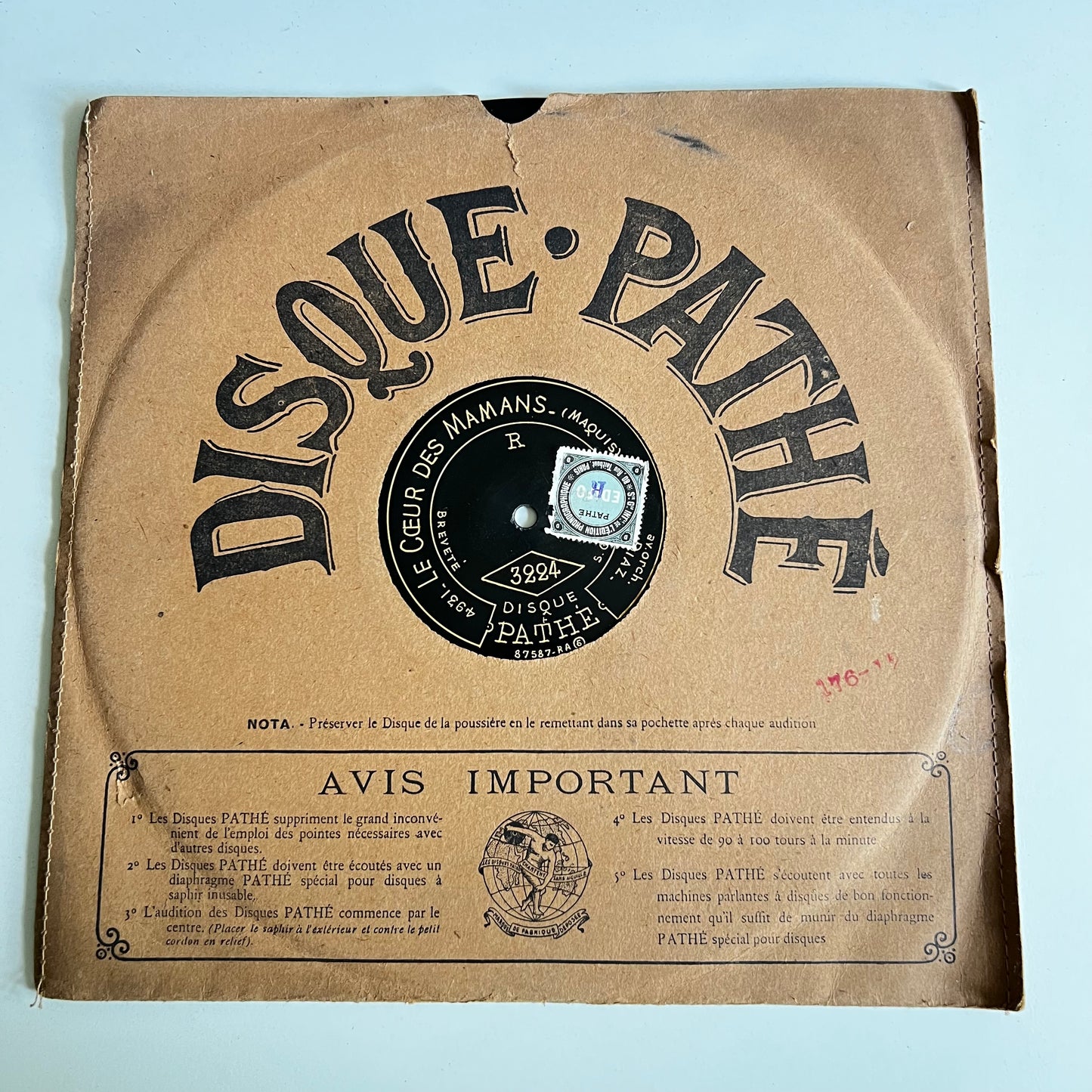 Disque Pathé - Le Coeur Des Mamans / Elle N’Etait Pas Jolie - 29cm