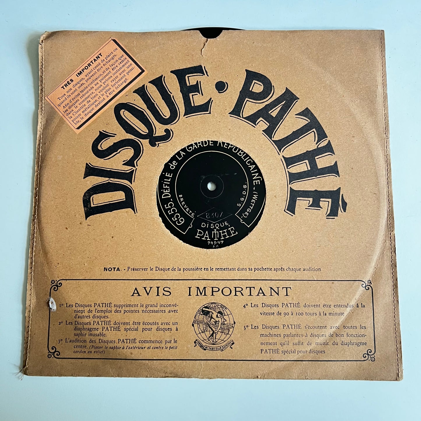 Disque Pathé - Défilé De La Garde Républicaine / Charge De L'armée Française - 29cm