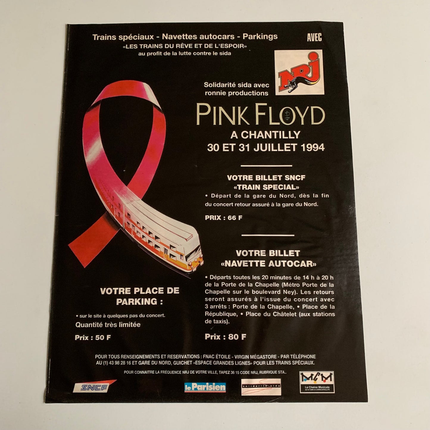 Affiche Originale Pink Floyd - Concert Chantilly 1994 - Page de Magazine 30x23cm