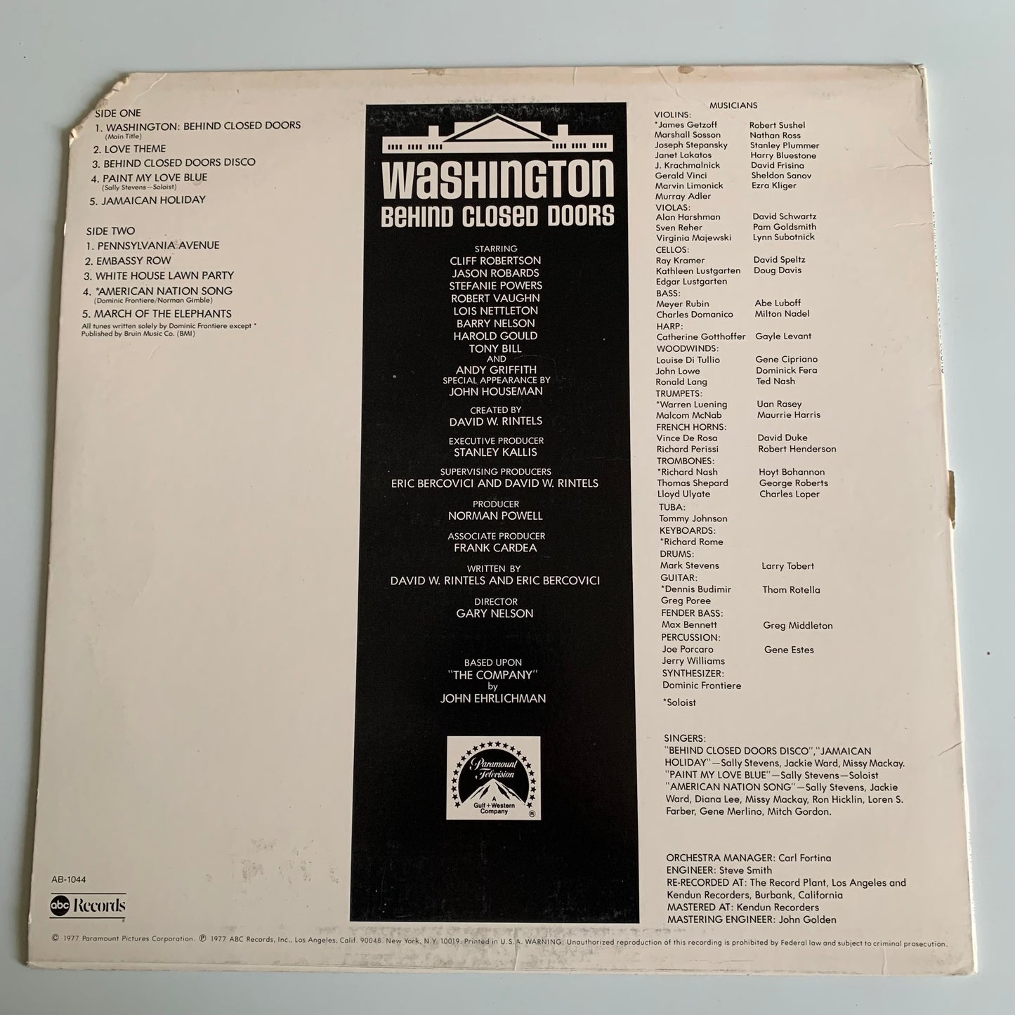 Dominic Frontiere - Washington: Behind Closed Doors (Original Music From) - LP 1977 Occasion