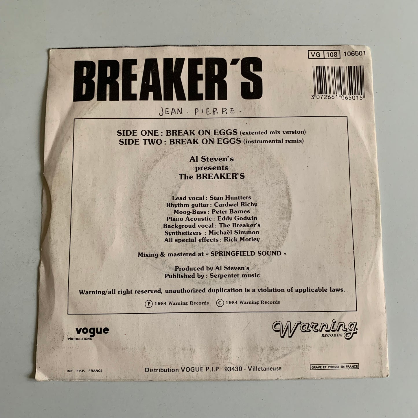 The Breaker's - Break On Eggs - Single 1984 Occasion