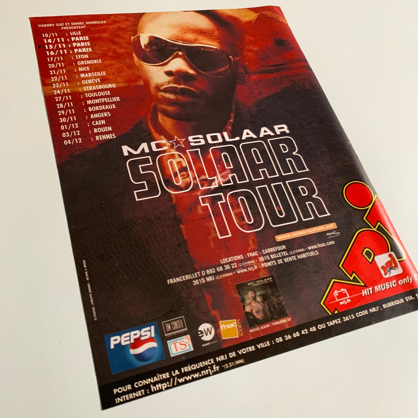 Affiche Originale Mc Solaar - Concert Tour 2001 - Page de Magazine 30x23cm