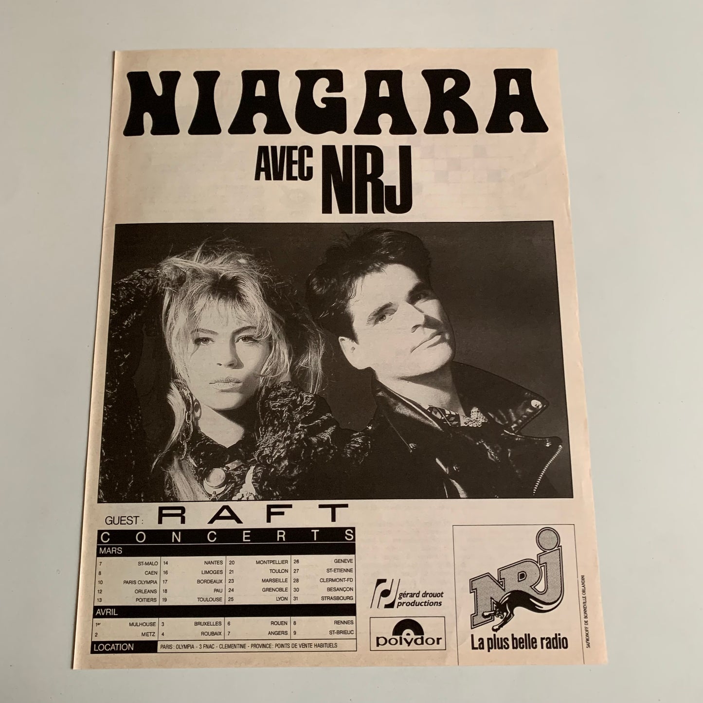 Affiche Originale Niagara - 1987 - Page de Magazine 30x23cm