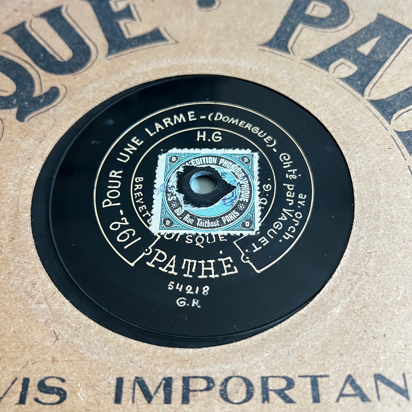 Disque Pathé - Pour Une Larme / Aubade - 25cm