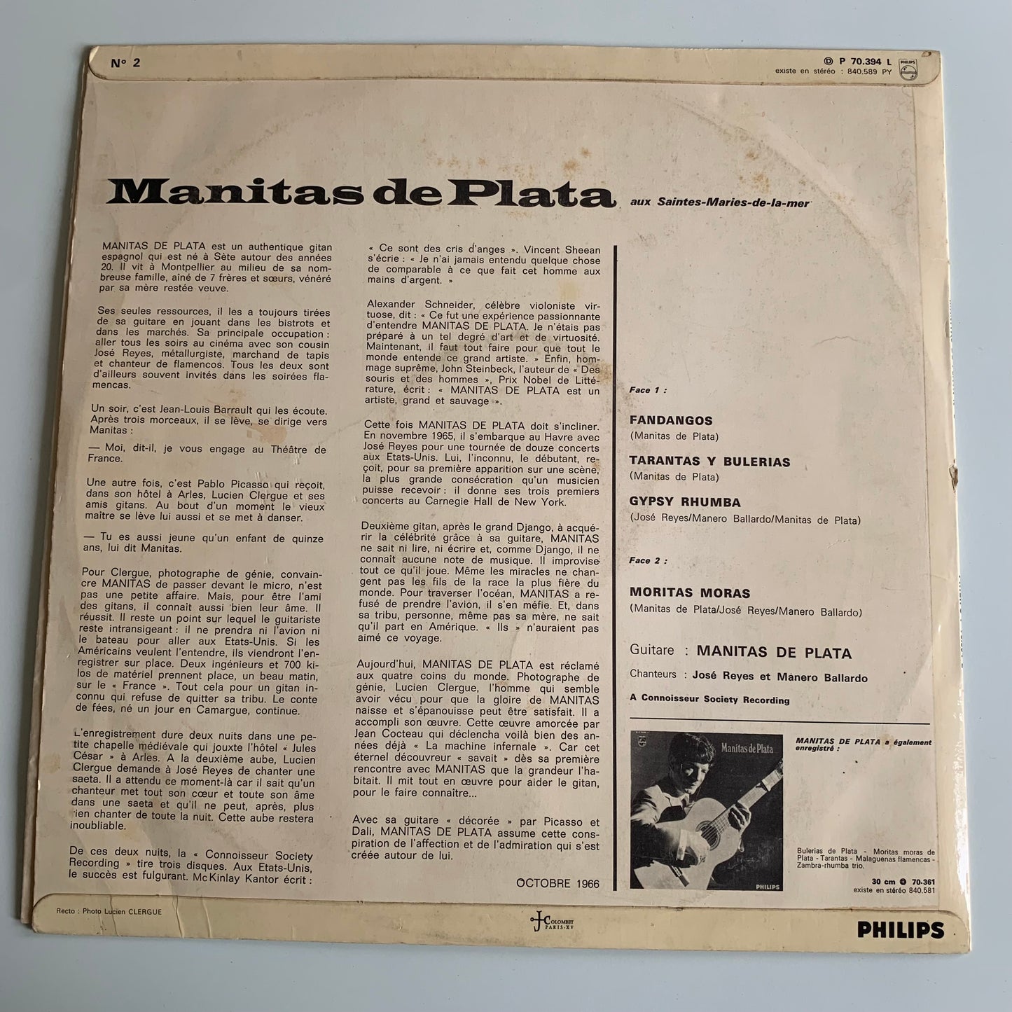 Manitas De Plata - N°2 "Aux Saintes-Maries De La Mer" - LP 1966 Occasion