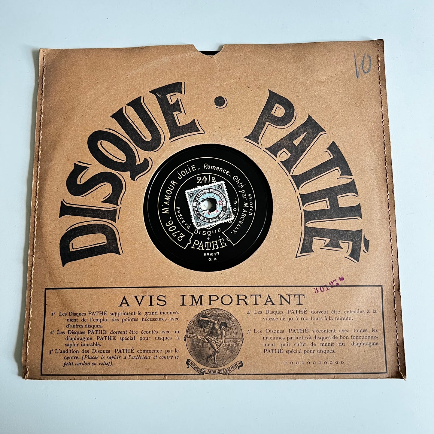 Disque Pathé - M’Amour Jolie / Hop Eh Ah Di Ohé - 25cm