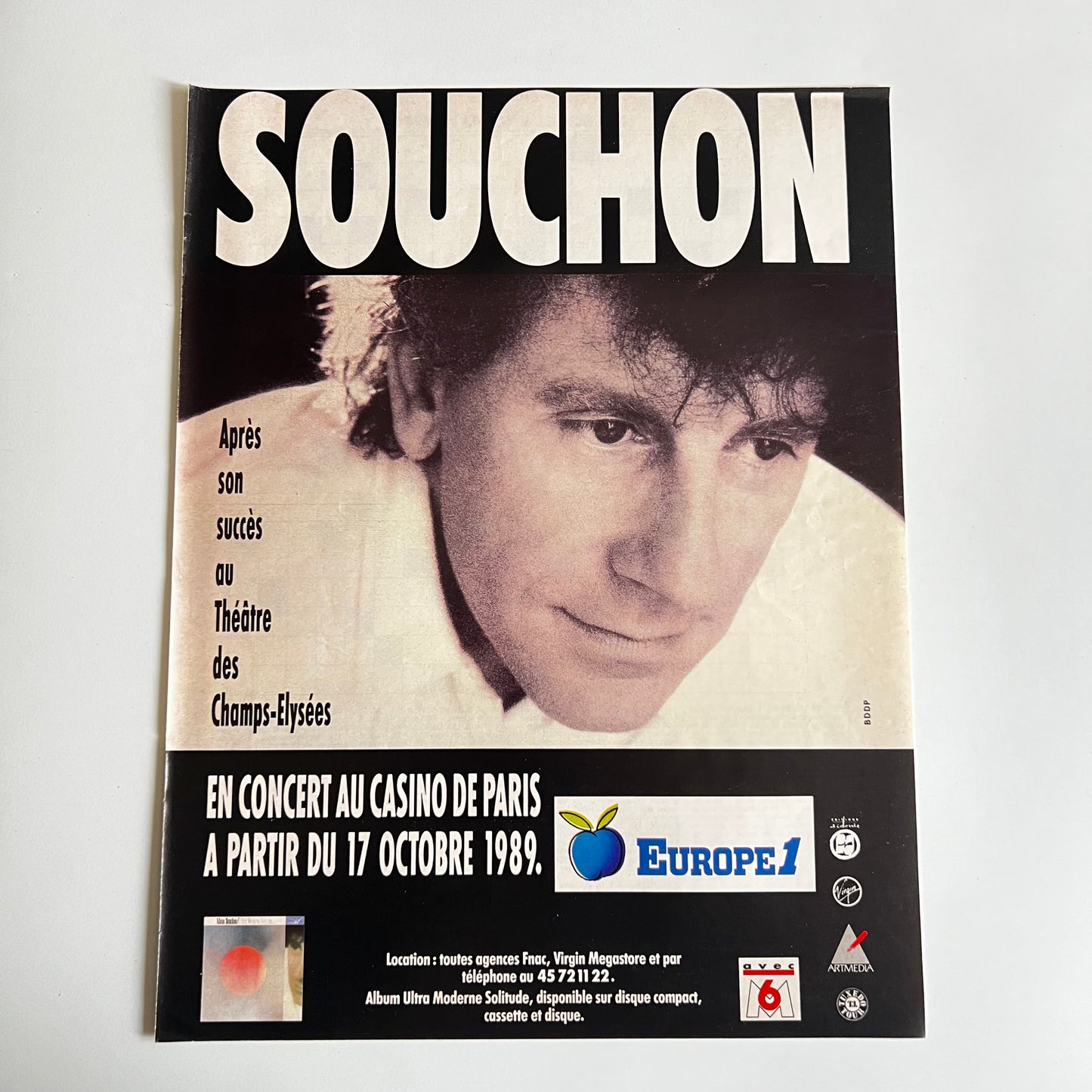 Affiche Originale Concert Alain Souchon 1989 - Page de Magazine 30x23cm