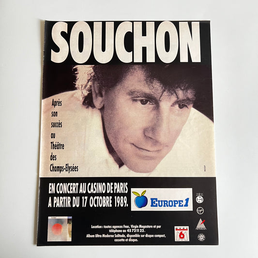 Affiche Originale Concert Alain Souchon 1989 - Page de Magazine 30x23cm