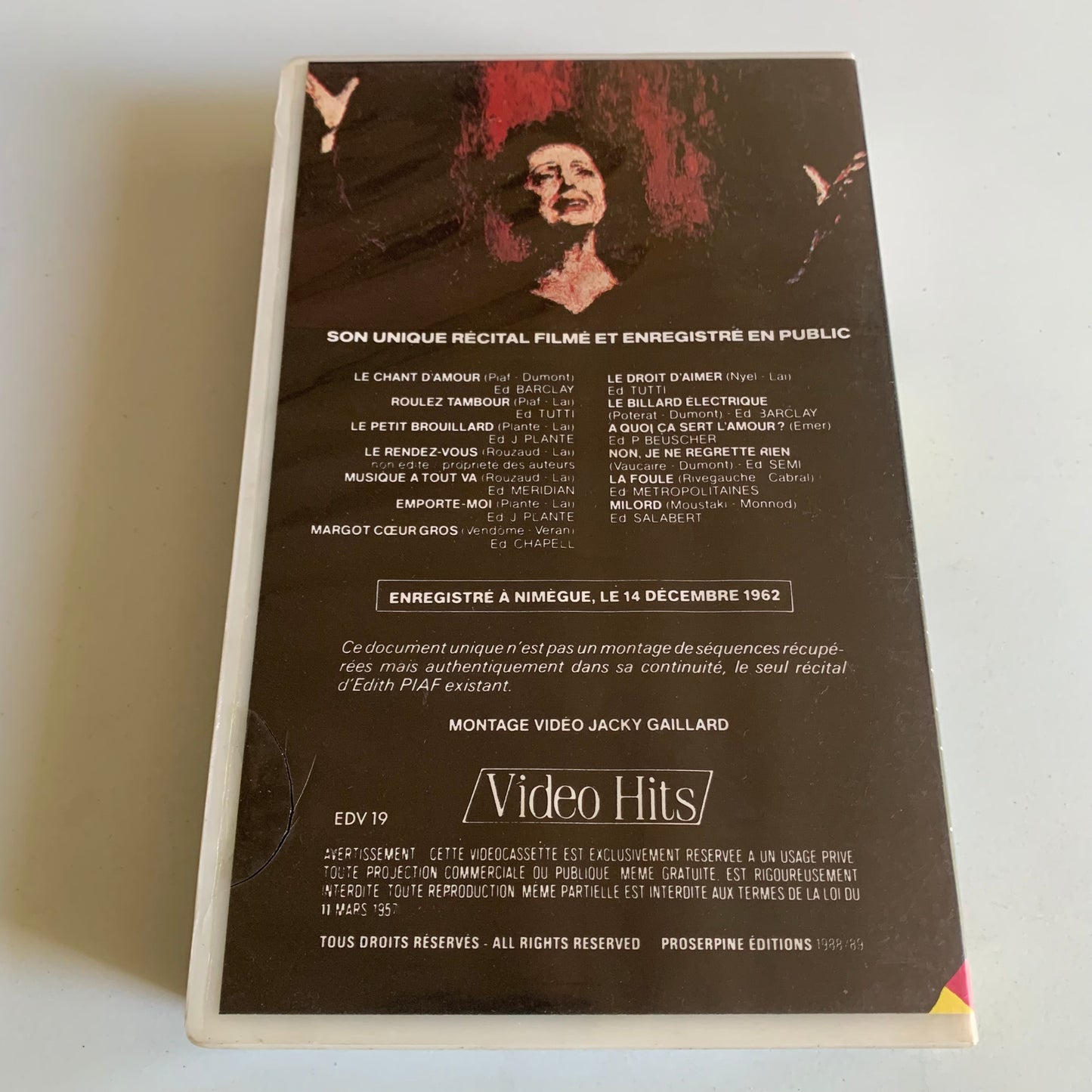 Edith Piaf - Filmé et enregisté en Public 1962 - VHS Occasion