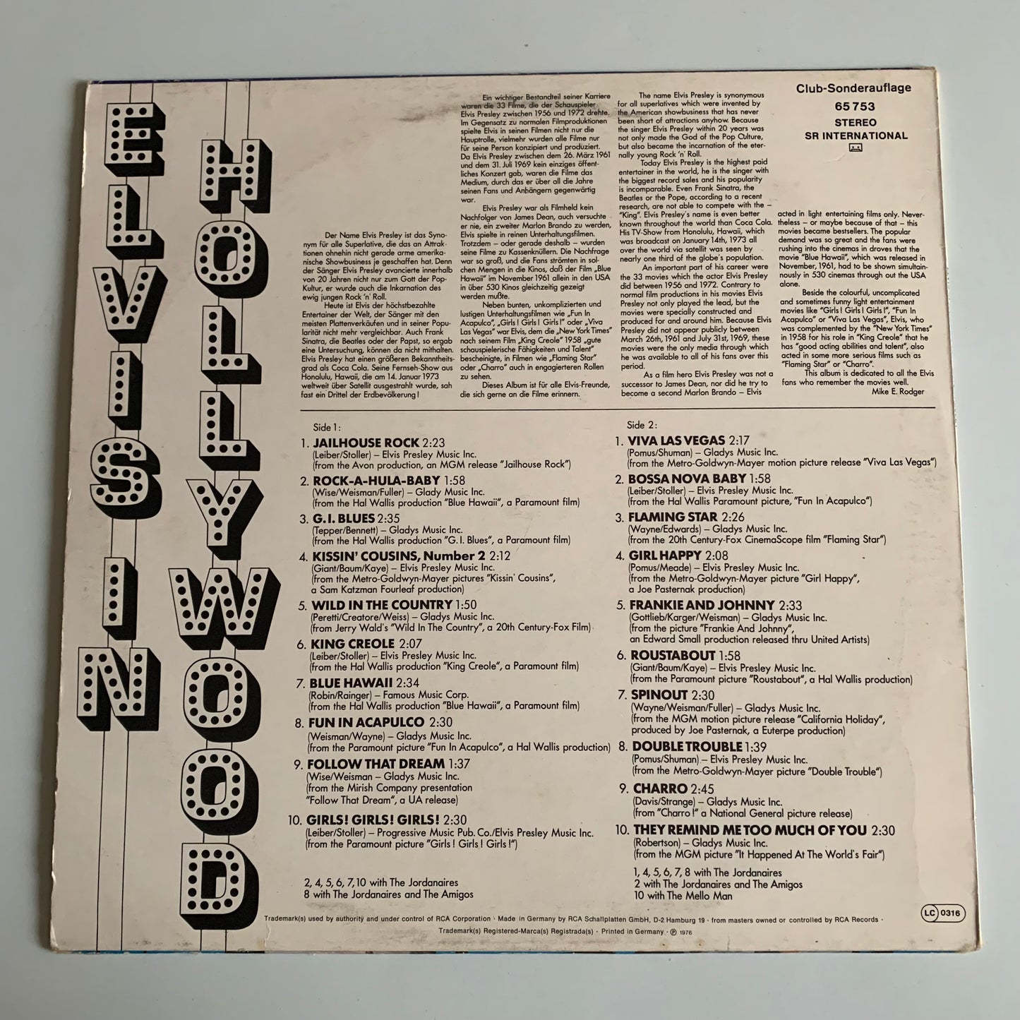 Elvis Presley - Elvis In Hollywood - LP 1976 Occasion